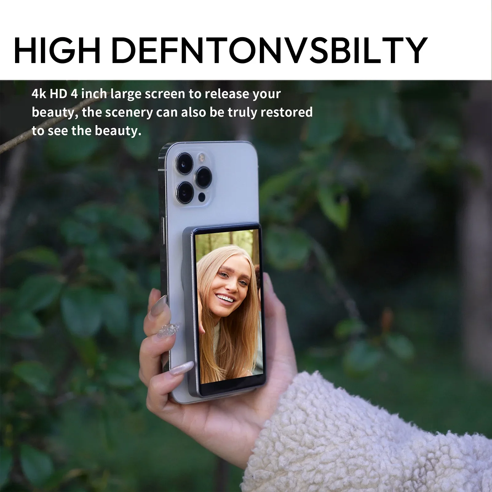 Wireless Magnetic Mount Vlog Selfie Monitor Screen Phone Rear Camera Selfie WiFi Bluetooth Connection for Selfie Live Vlog