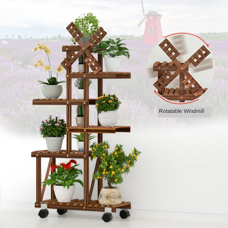 Vintage Wood Plant Stand Balcony Flower Pot Ladder Shelf Outdoor Garden Planter Indoor Plants Pots Home Storage Rack Decor
