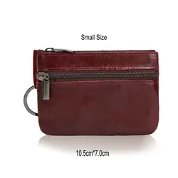 GENODERN Vintage Leather Men's Coin Wallet - Genuine Leather Zipper Pouch with Retro Key Holder (Small winered purse)