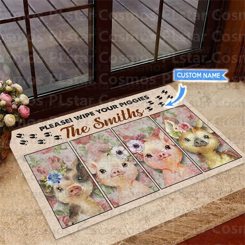 

Personalized Wipe Your Piggies Custom Name Doormat, Welcome Mat, Housewarming Gift, Front door Décor