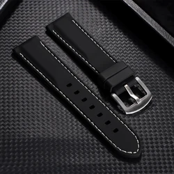 Enhanced Sports Silicone Waterproof Watch Band - Thick Rubber Strap Bracelet - 22mm (Black White)