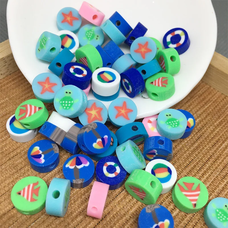 

50pcs/lot Polymer Clay Beads Sea Animal Round Shape Spacer Bead For Jewelry Making Bracelet Necklace DIY Handmade Accessories