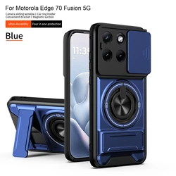 Magnetic Car Holder Phone Case with Slide Lens Protection and Shockproof Hard Cover for Motorola Edge 70 (Blue)