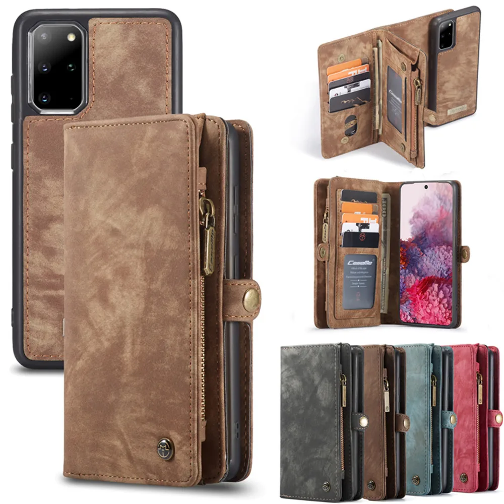 

Магнитный съемный чехол-кошелек для Samsung Galaxy S22 Ultra / S22 Plus CaseMe, кожаный чехол на молнии с карманами для карт