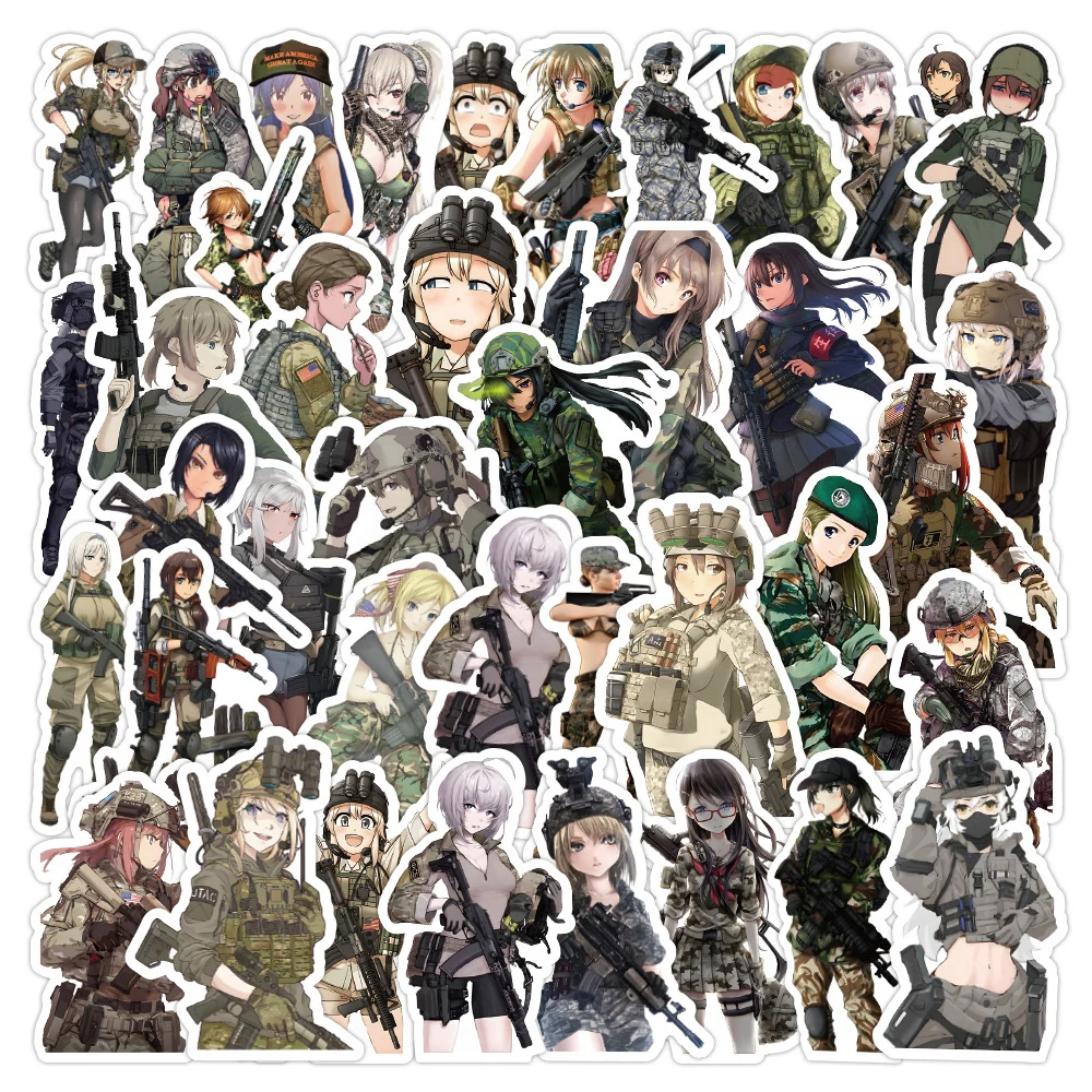 10/30/50pcs Cool Camouflage Military Girl Graffiti Waterproof Stickers Skateboard Laptop Phone Car Decoration Sticker Kids Toy