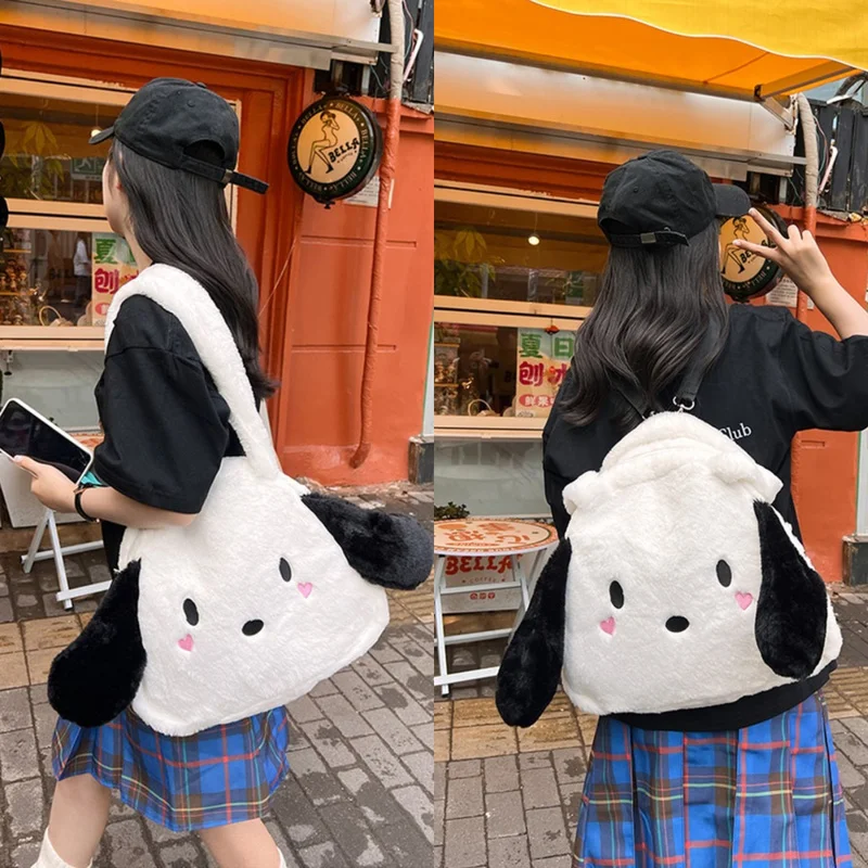 

Многофункциональная милая плюшевая сумка большой емкости Sanrio почтоко, модная Женская осенне-зимняя сумка через плечо, рюкзак, сумка-тоут 3 в 1