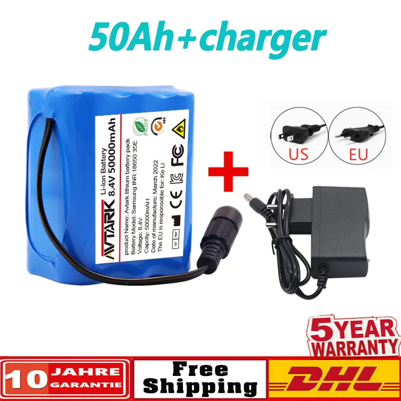 

8.4V 50000mah battery 18650 Li-ion 60Ah Rechargeable batteries with BMS Lithium Battery packs Protection Board +12.6V Charger