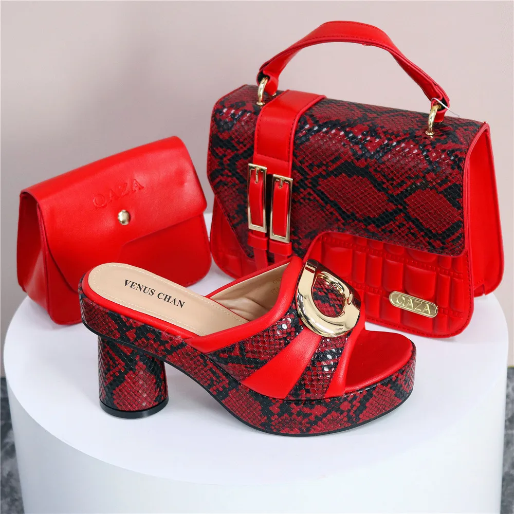 Runder Kopf neueste Damen dünne Absätze Schuhe und Tasche Set mit Strass in roter Farbe für Frauen Party Pump verziert – Detail 22