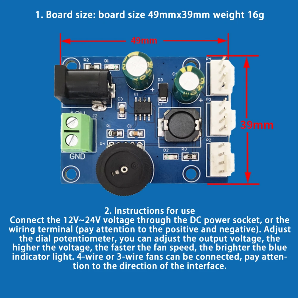 DC 12V 3A PWM Motor Speed Controller High-Power Speed Controller 12V-24V To 0V-13V Adjustable Drive Module for Computer Case Fan