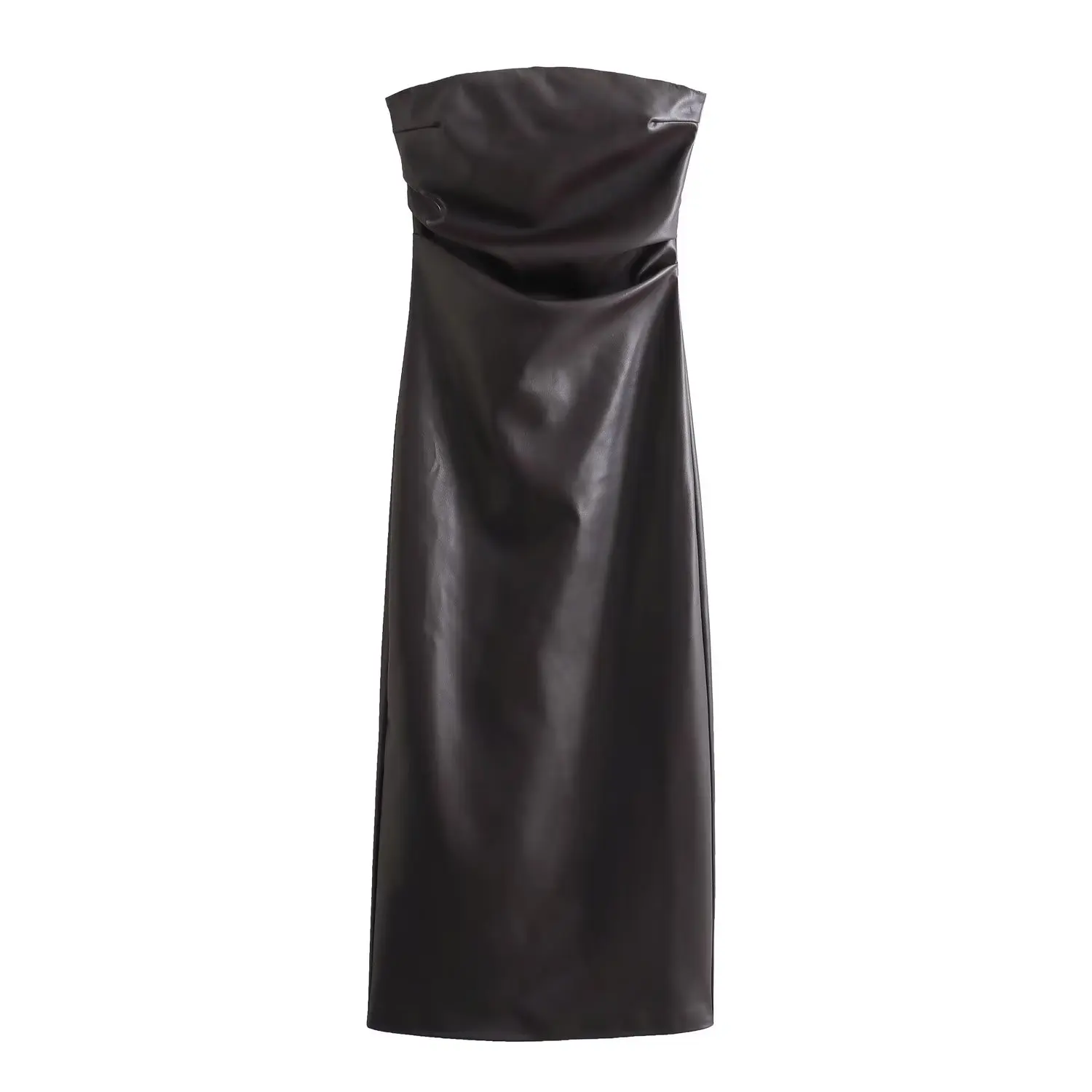 

Women New Fashion Strapless Imitation Leather dress Vintage Sleeveless Backless Casual Chic Female Dresses Vestidos robe Mujer
