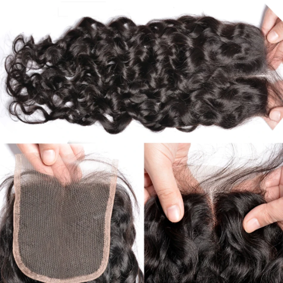 Frontale in pizzo 13x4 Water Wave, chiusura in capelli umani con onda naturale, HD, trasparente, solo frontale. - immagine 6