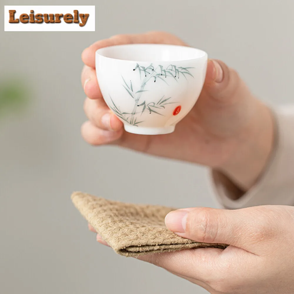 70ml Handmade Iced Jade Porcelain Teacup Hand Painted Bamboo Tea Cup Small Tasting Master Cup Tea Mug Kung Fu Teaset Drinkware