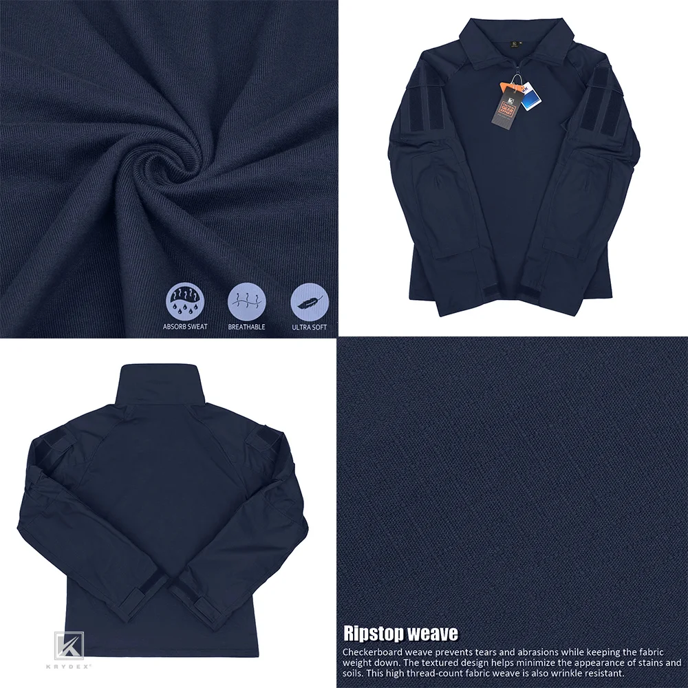 KRYDEX Tactical Combat Shirt Assault Tops with Elbow Pads Outdoor Hunting Clothing Navy Blue