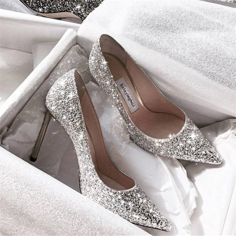 high heel silver wedding shoes
