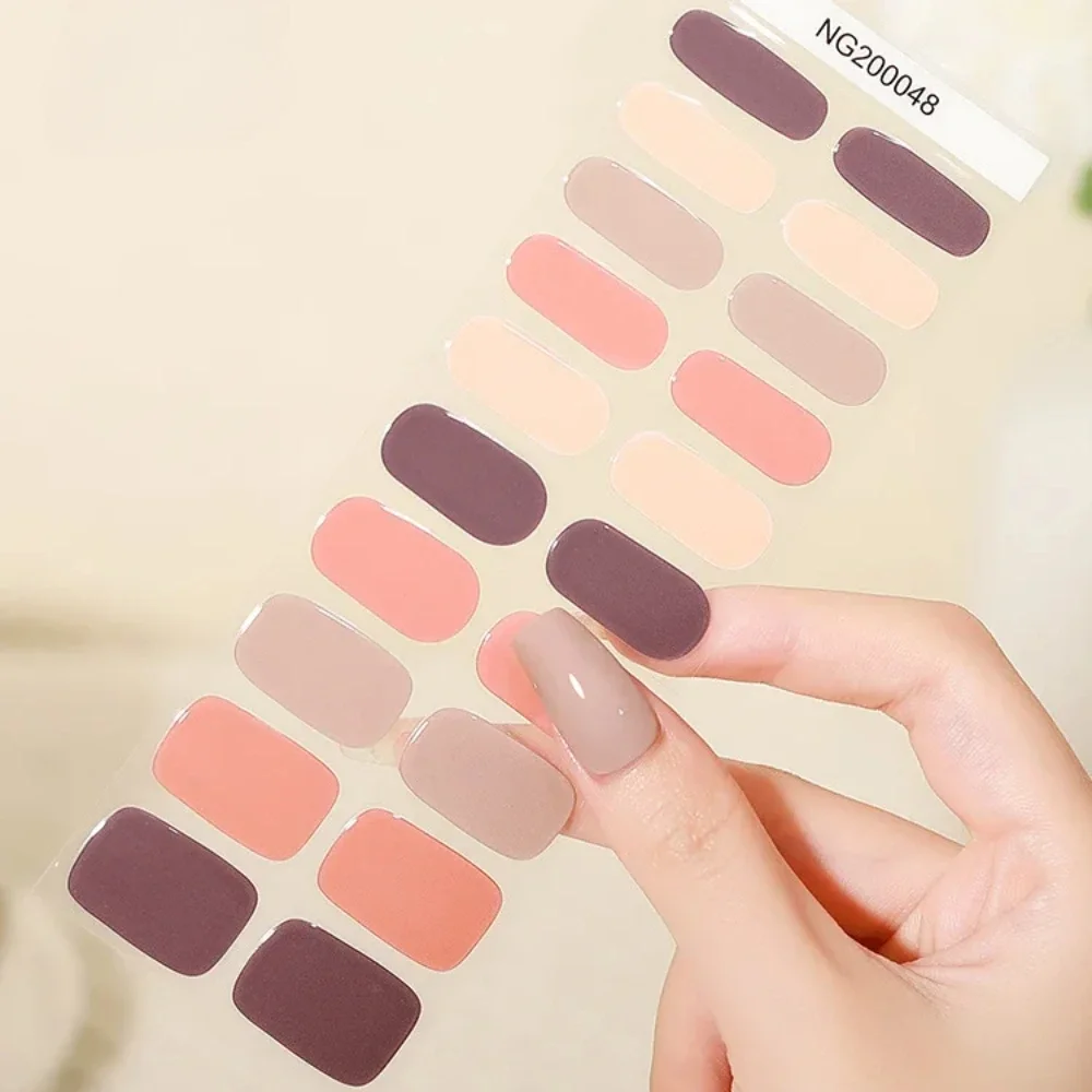 20Tips Semi cured gel Nail Patch Solid Pink Macaron Adhesive Slider Long term Full coverage Nail Patch UV Lamp Need