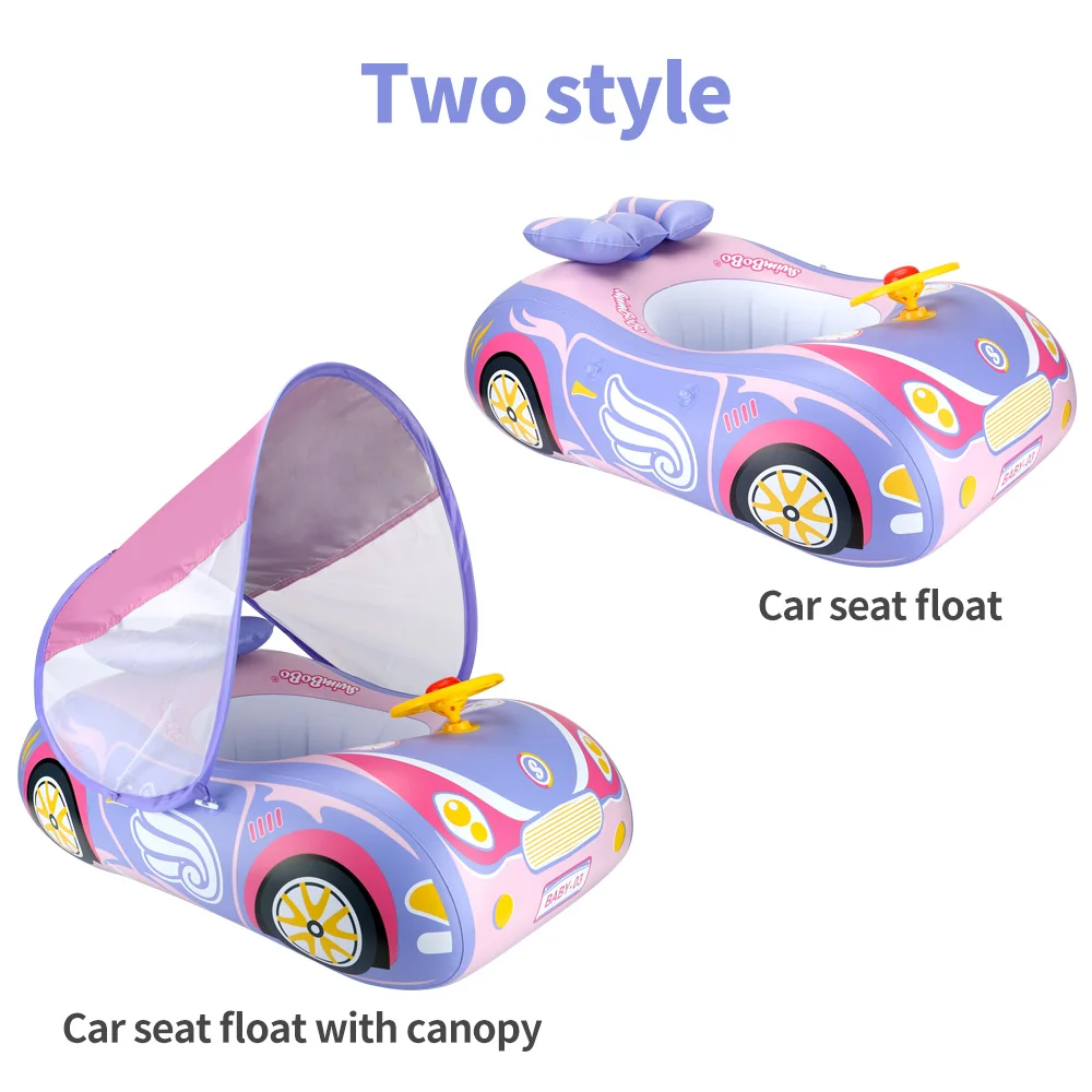 Swimbobo Kids Car Swimming Seat Float Ring Inflatable Infant Floating For Summer Swim Boat Circle Bathing Water Toy with canopy 3