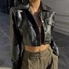 Candyhot Autumn Faux Leather Short Jacket Y2K Turn-down Collar Fashion Botton Decoration PU Coat 2024 Grunge Street Casual Coats 1