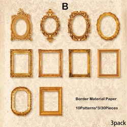 Vintage Cutout Frame Decor Paper Set - 30pcs Creative Scrapbooking & Stationery Kit (B 3pcs)