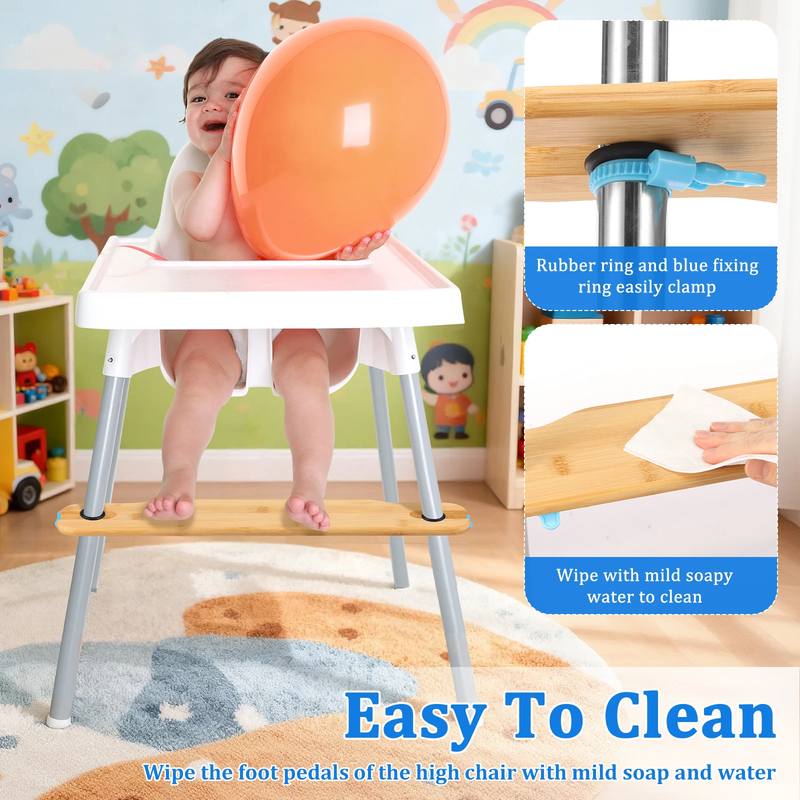 High Chair Footrest Bamboo Infant Seat Foot Rest Non-slip Stable Baby Adjustable Highchair Kids Furniture Accessories - 5