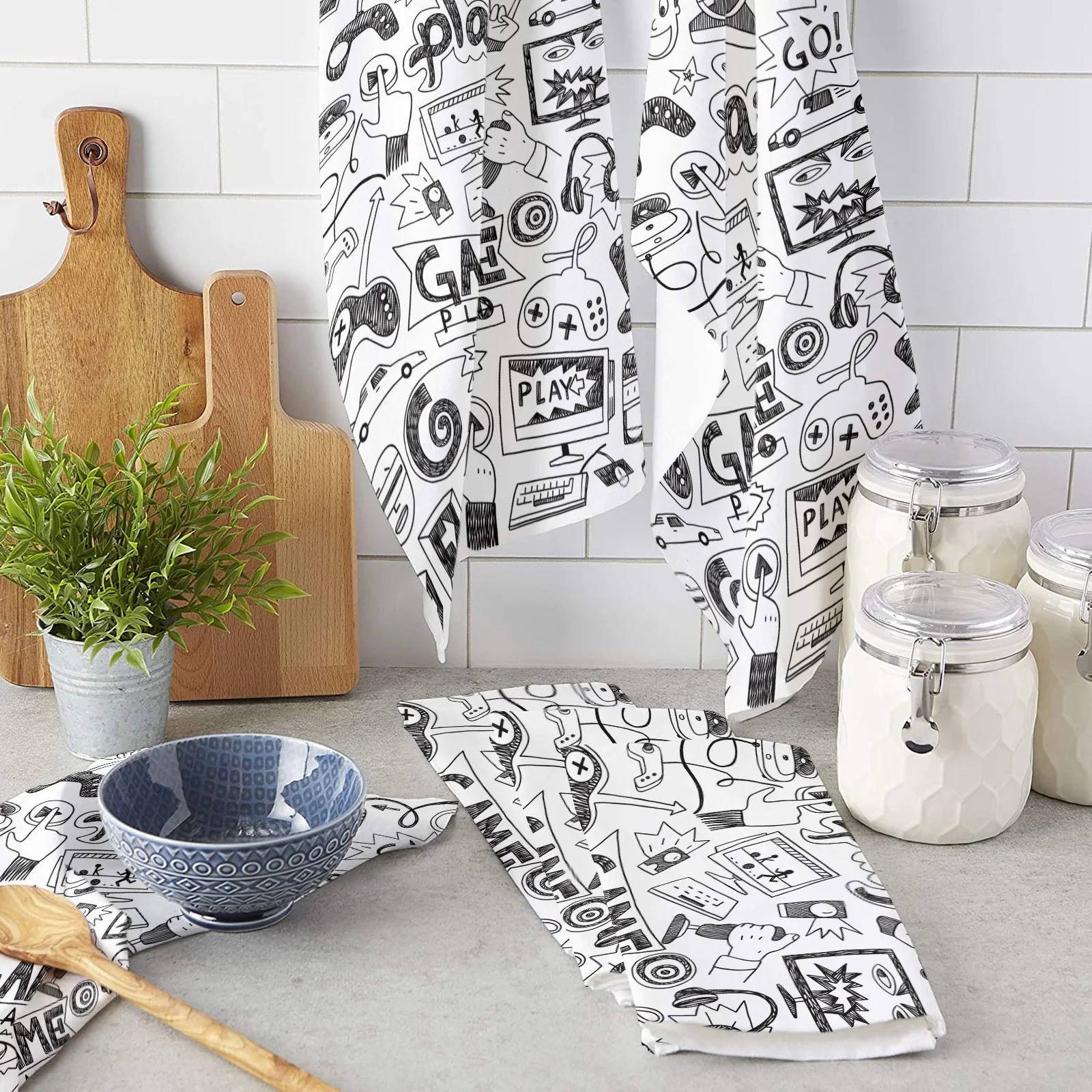 https://ae01.alicdn.com/kf/Sc3d944dd12b64d629669b5d055a01567E/Play-Game-Black-White-Cartoon-Graffiti-Kitchen-Towel-Cleaning-Cloth-Kitchen-Accessories-Dish-Washing-Cloth-Household.jpg