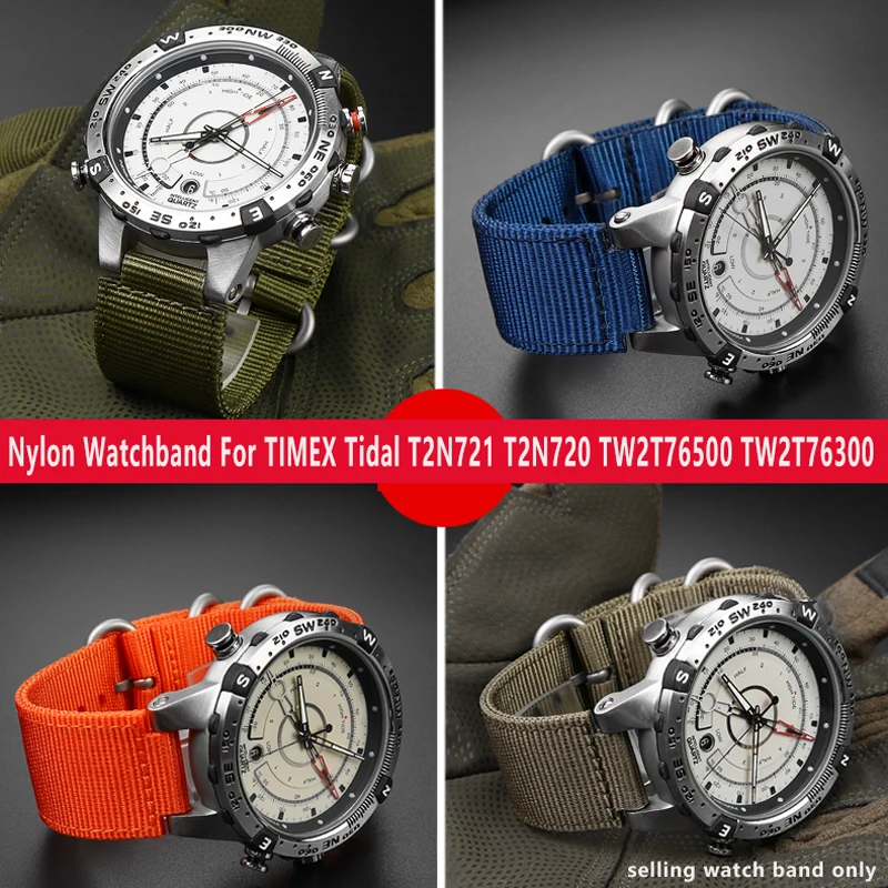 Anello Convesso In Metallo Cinturino In Nylon 24*16Mm Per Timex Tide T2N721 T2N720 Tw2T76500 Tw2T76300 Cinturino Sportivo In Tela Traspirante
