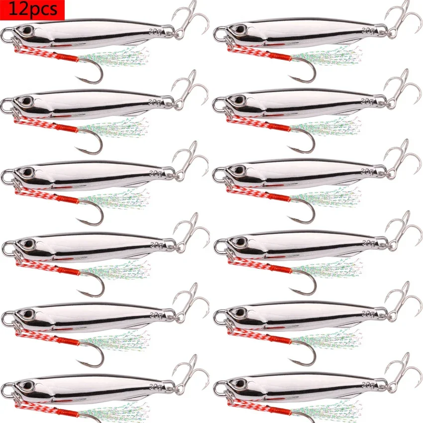 12 Pz/Lotto Metal Jig Fishing Lures 60G 40G 30G 20G 15G 10G 7G Sinking Cast Wobbler Pike Spoon Carp Spinner Sea Tackle Kit Pesca