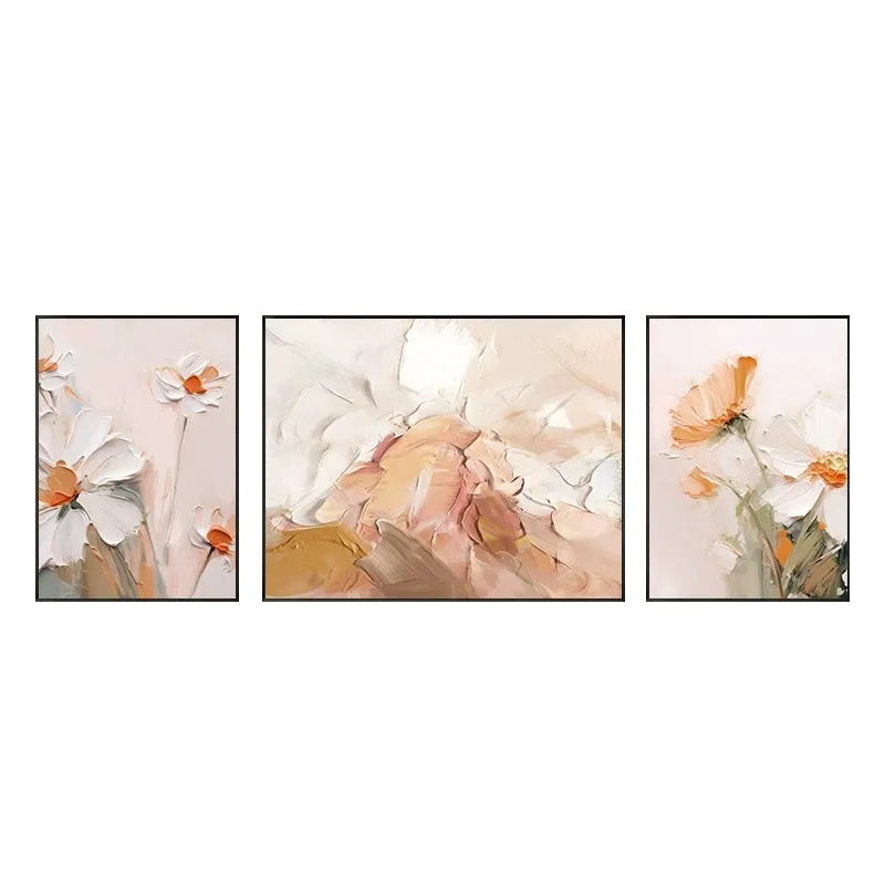 Tela astratta, pura pittura a olio dipinta a mano, trittico floreale, arte murale di fascia alta nel soggiorno - immagine 5