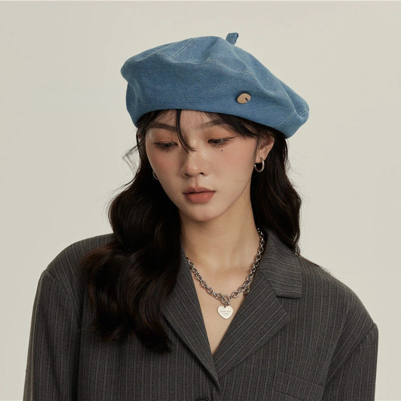 Y2K Women Denim Berets Hats Summer Jeans Beret Painter Hat Outdoor