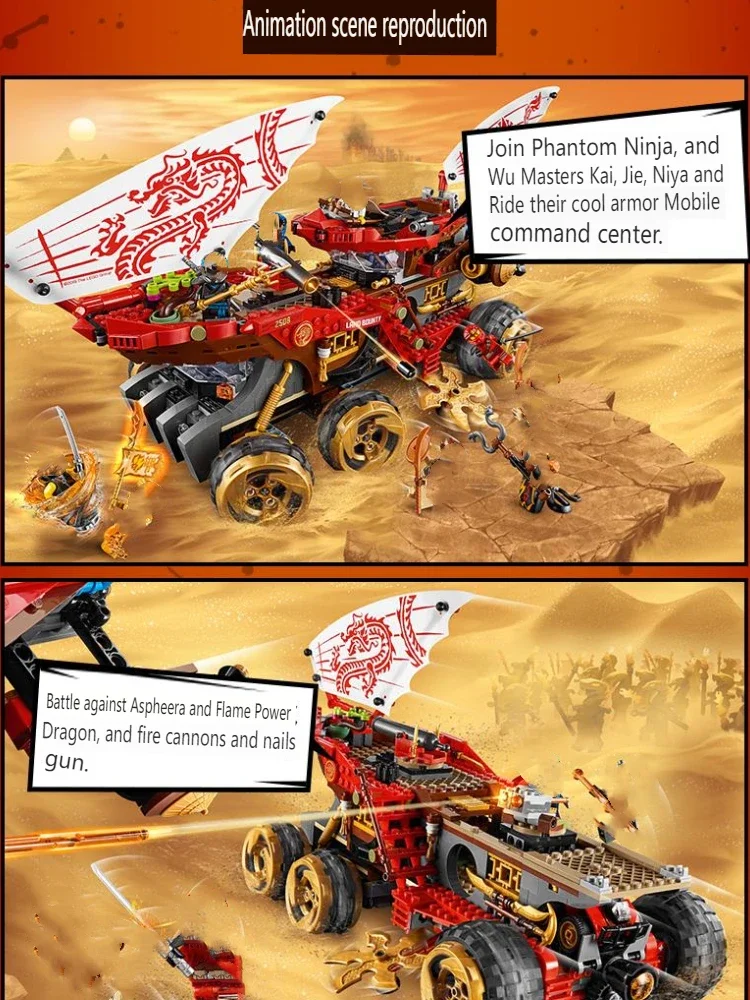 Ninja Reward Land Chariot Flugzeug verwandelt sich in Mecha Samurai Minifigur Drache 70677 Zusammengebautes Bausteinspielzeug Geschenk – Detail 6