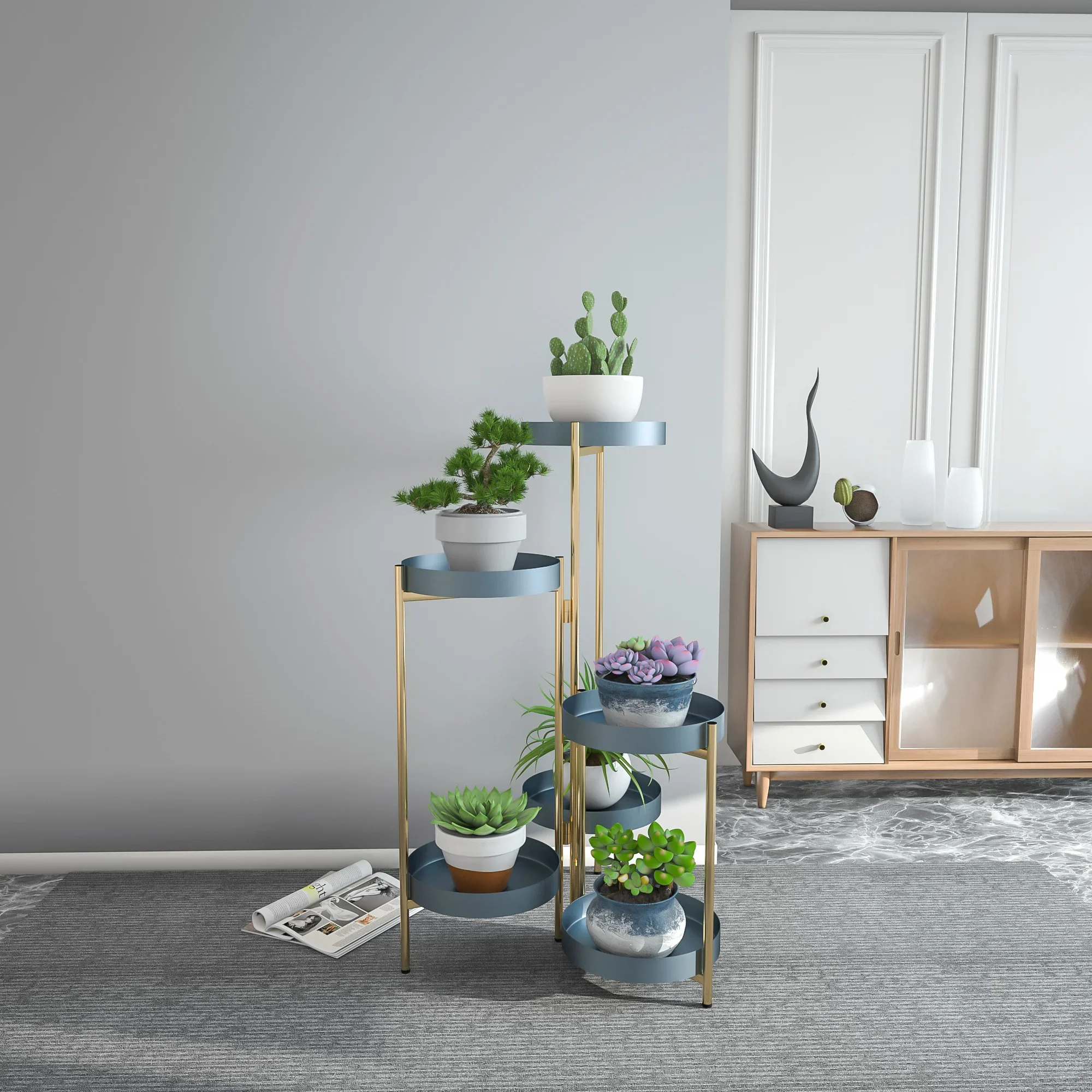 Nordic light luxury metal indoor plant stand multi-layer floor type Eco-friendly flower rack fashion simplicity balcony shelf