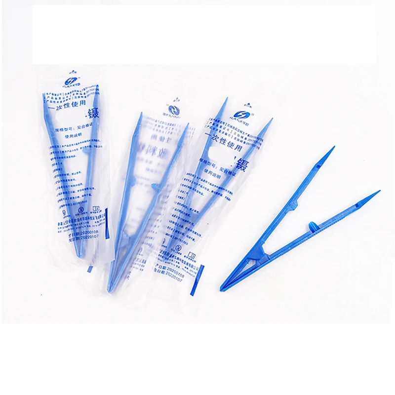 50PCS 100PCS LAB Plastic Tweezers Individually Packaged Disposable Pointed Straight Headed Sterile Clips Anti Slip Pattern