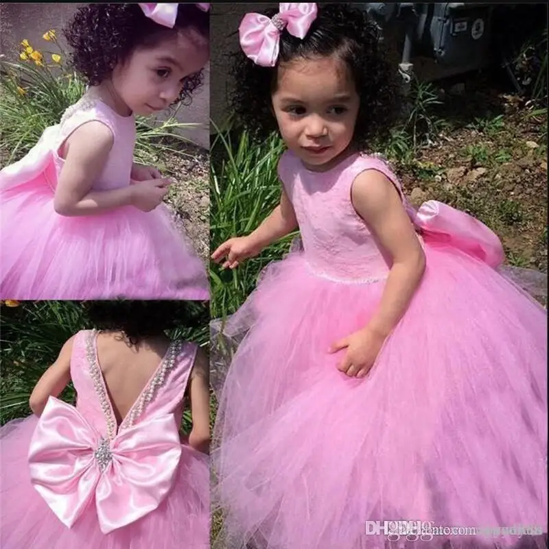 

Real Image Flower Girls Dresses Luxury Embroidery Appliques Kids Pearls Evening Gowns Tulle Sleeveless Flowergirl Dress For Sale