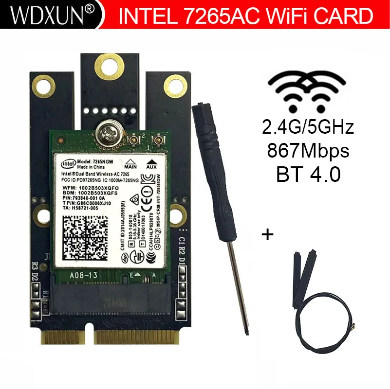 

Wireless Card Dual band intel Wireless AC 7265 7265NGW ac7265 7265ac 802.11ac WiFi + Bluetooth 4.0 867Mbps NGFF lan card