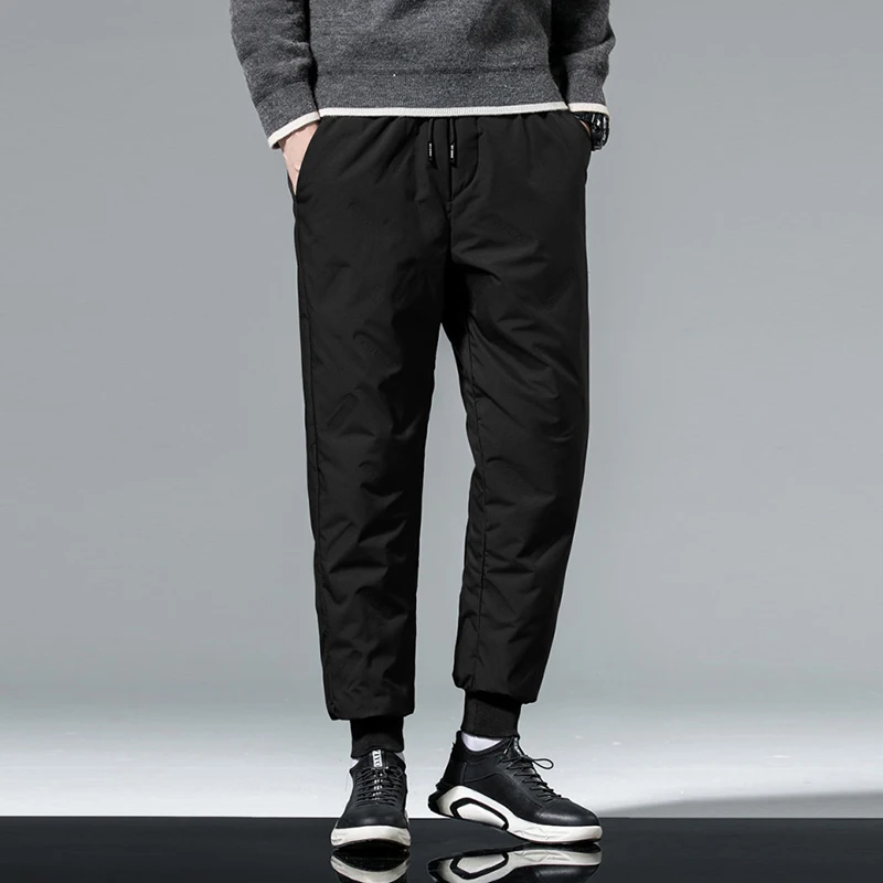 

2022 Men's New Trendy Winter Warm Drawstring Down Padded Pants Fashion jogger Sweatpants Thermal streetwear Trousers