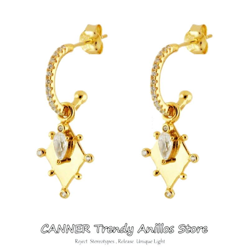 Canner Luxury 18K Orecchini Placcati Argento Cz Orecchini Pendenti Personalità Geometrica Per Donne Ragazze Gioielli Raffinati Aretes W5