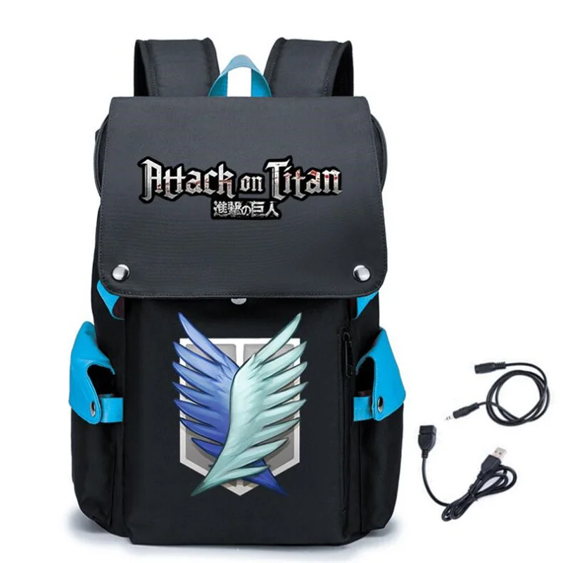 Mochila del regimiento de exploradores Attack on Titan para hombre y mujer, morral escolar de Anime con carga USB grande para ordenador portátil y exteriores