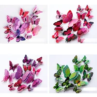New Style 12Pcs Double Layer 3D Butterfly Wall Stickers Home Room Decor Butterflies For Wedding Decoration Magnet Fridge Decals 6