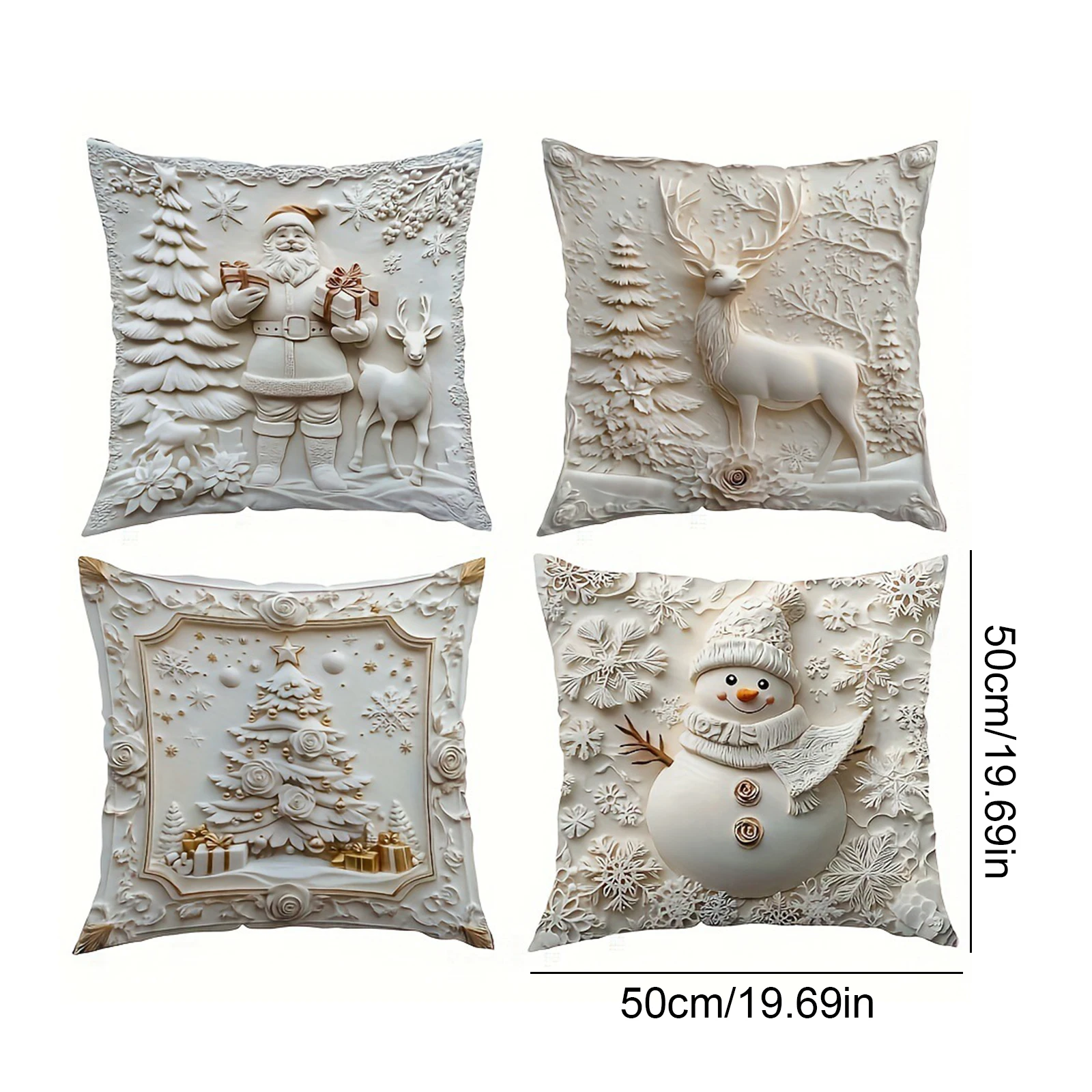 3D Christmas Pillow Covers Set of 4 Throw Pillow Covers Christmas Decorations for Bedroom Sofa Holiday Winter Home Decor