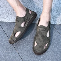 Nouvelles sandales d'été faites à la main hommes chaussures en cuir respirant homme en plein air hommes sandales antidérapant plage sandales chaussures creuses mode 5