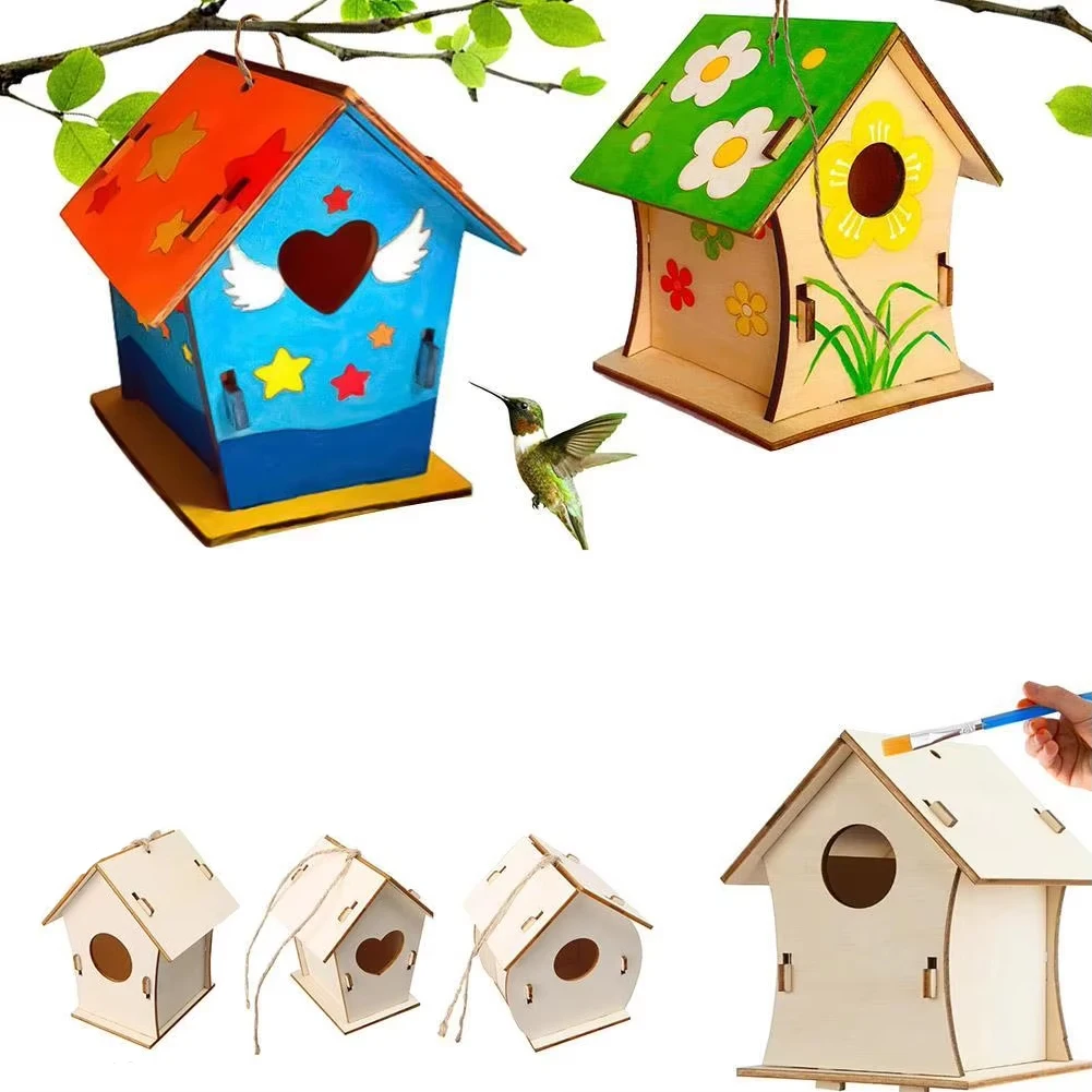 บ้านนกไม้ DIY ตกแต่งสวนกลางแจ้ง