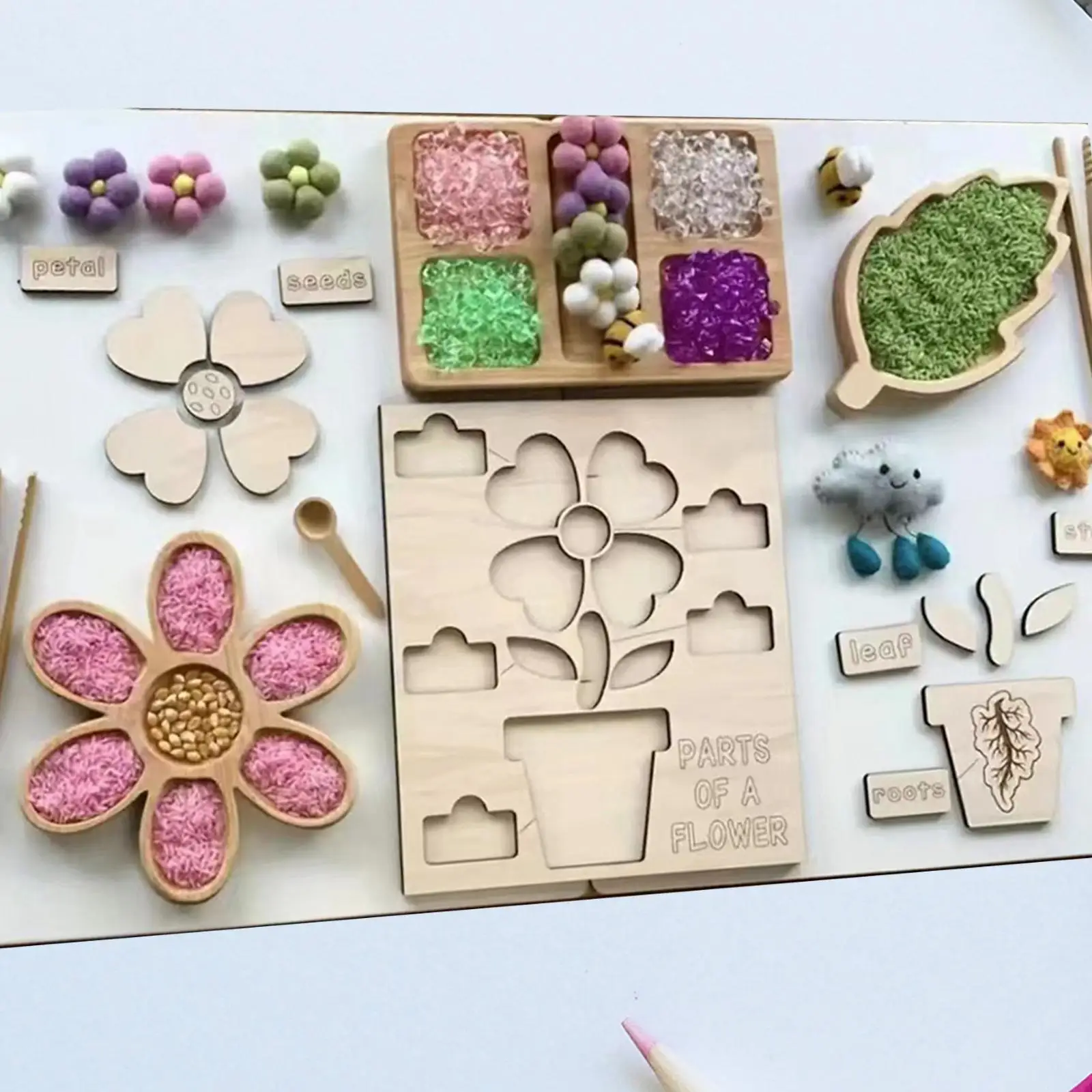 

Wooden Puzzle Montessori Toys Development,DIY Craft, Plant Puzzle, Early Learning Flower Puzzle for Birthday Gift Children