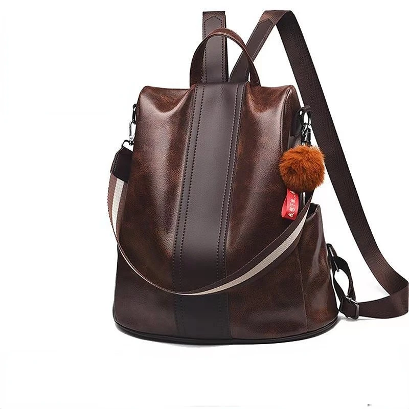 New Oil Leather Shoulder Bag Female Pu Soft Leather Backpack Anti-theft Multi-purpose Shoulder Bag