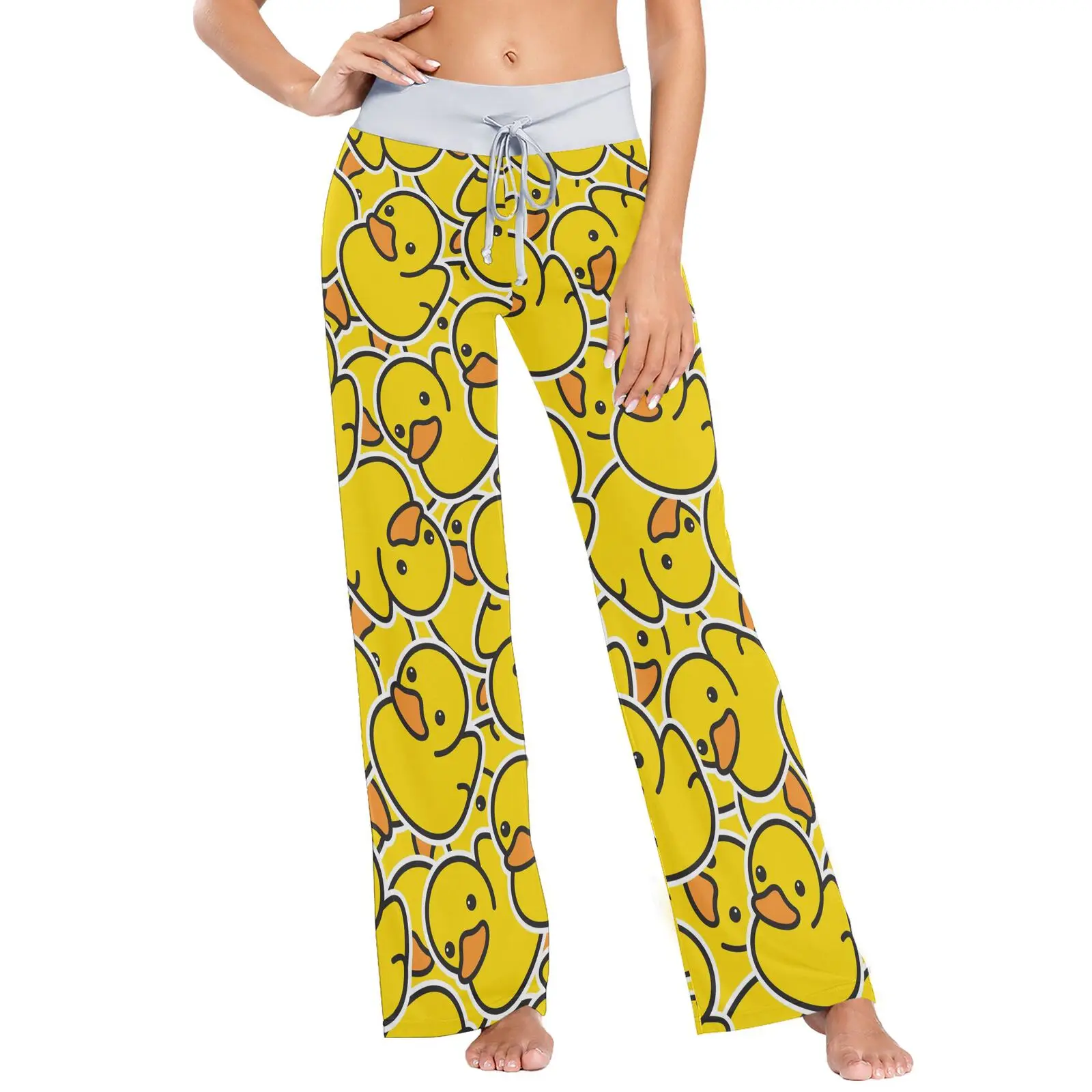 Autumn and Winter Sleep Bottom Women Cotton Long Pant Home Pajamas Soft Slip Yellow Little Duck Pants Big Size Casual Sleepwear