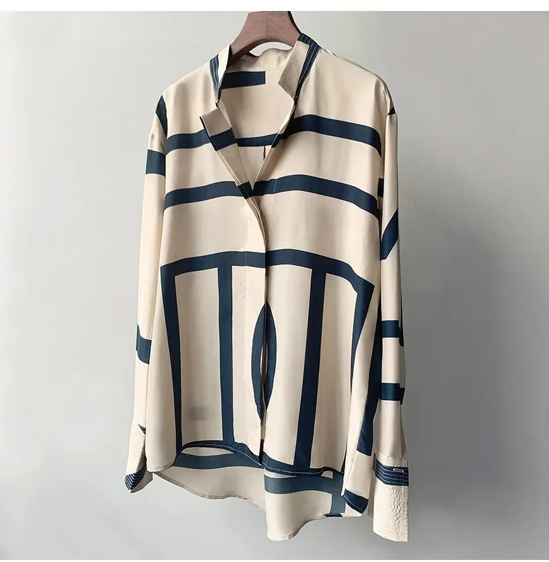 Блузка женская с геометрическим принтом, из 100% шелка