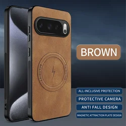 Leather Magnetic Phone Case with Magsafe Wireless Charging Compatibility - Google Pixel 8 Pro (Coffee)