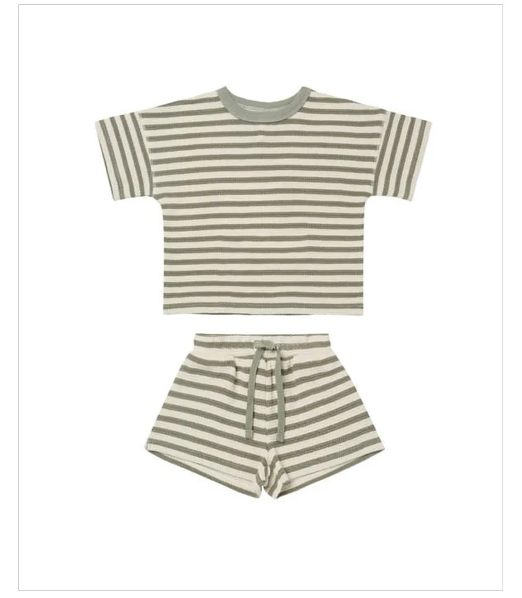 small baby clothing set	 MILANCEL 2022 Summer Baby Clothing Set Waffle Tee and Shorts Boys Clothes Suits Striped Girls Tee Suits Baby Clothing Set discount