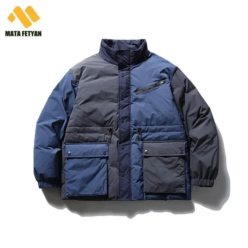

Korean Style Winter Jacket Men Japanese Retro Stand Collar Cotton Coat Men's Casual Thicken Warm Parkas