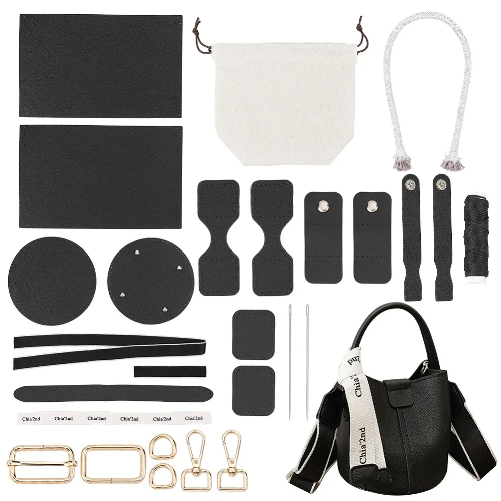 DIY PU Leather Bag Making Kit for Women, Handbags Sewing Kit for Adult DIY Bucket Bag Making with Lined Pockets Purse