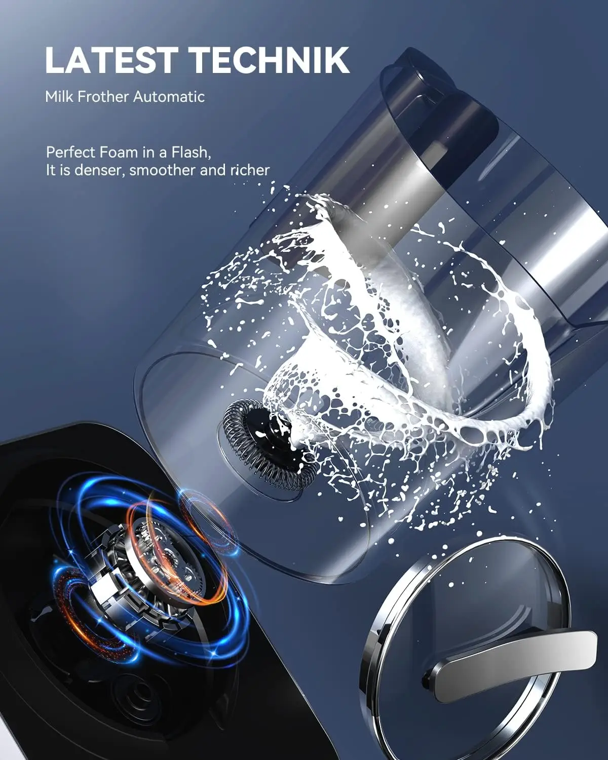 Wamife Milk Frother Electric 700ML 4 in 1 Milk Steamer & Heater, Detachable Stainless Steel Milk Cup, Auto Shut-Off Non-Stick In 2