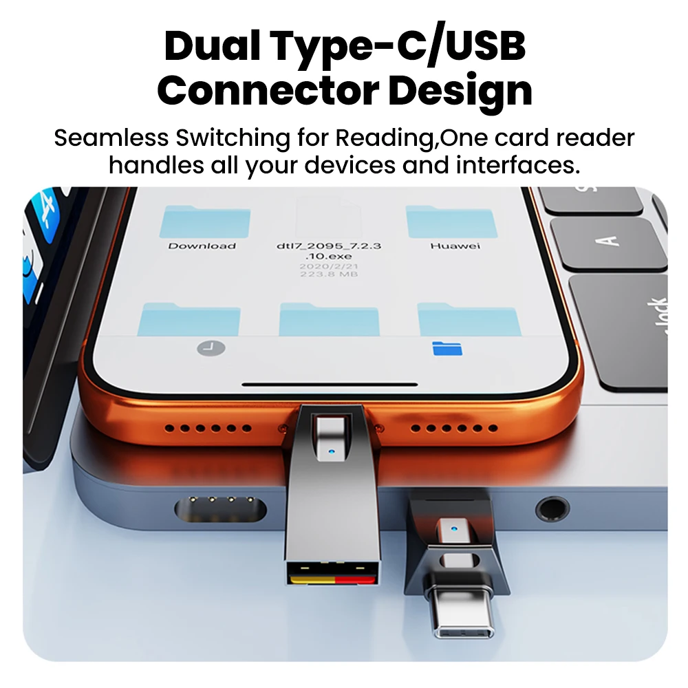 2 in 1 USB-C 카드 리더, USB C-SD 카드 OTG SD/TF 메모리 컨버터 (아이폰 15, 16, 17, PC USB 2.0 다기능 카드 리더)